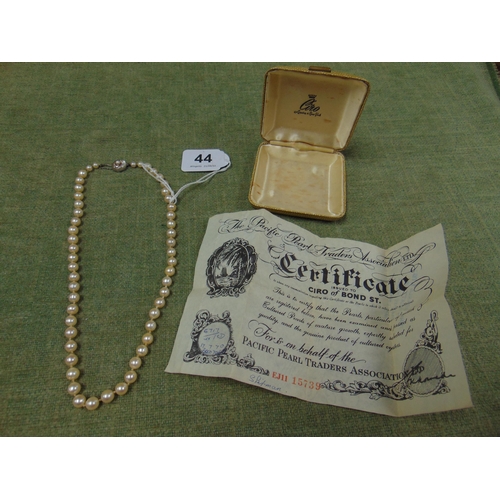 44 - Ciro single strand pearl necklace.