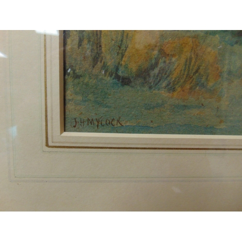 444 - J. H. Mycock, framed and glazed water colour, Village scene, signed lower left. 10.5 x 14