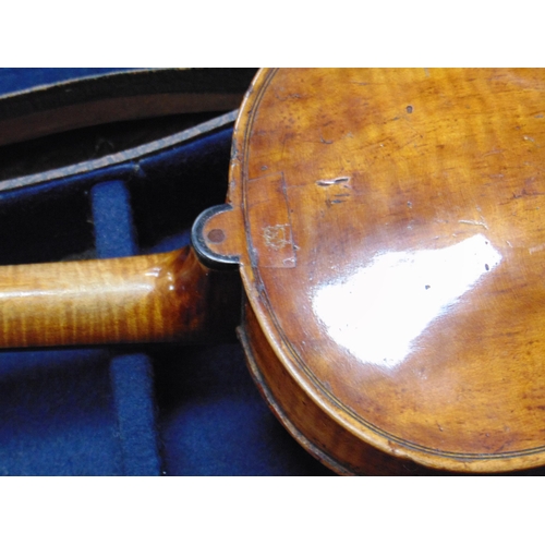 453 - Cased antique violin and bow.