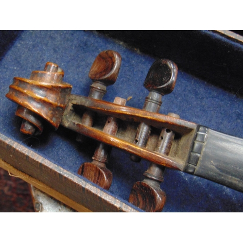 453 - Cased antique violin and bow.