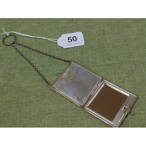 50 - George V silver powder compact of purse design with chain handle, Birmingham 1912.