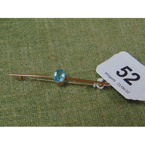 52 - 9ct gold and aquamarine bar brooch, 2g