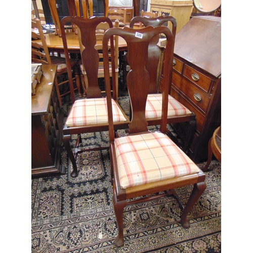 305 - Set of three Queen Anne style splat back dining chairs, drop in seats and on frontal cabriole suppor... 