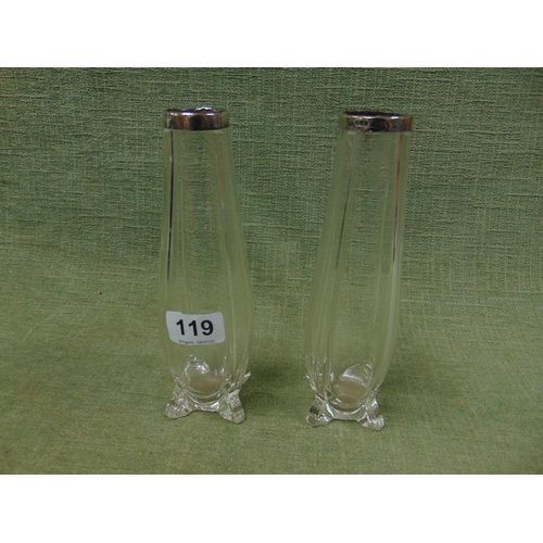 119 - Pair of blown glass vases with silver collars, 8