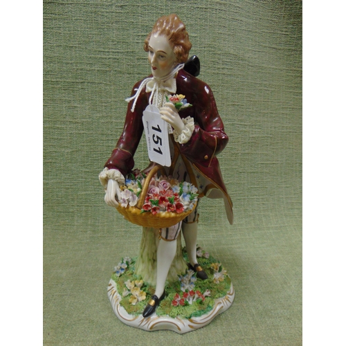 151 - Sitzendorf porcelain figure of a man with basket of flowers, 10