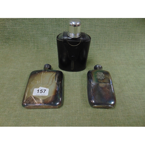 157 - Two Walker & Hall plated hipflasks, and one other.