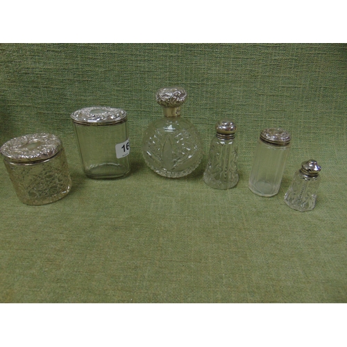 160 - Six cut glass silver mounted containers.