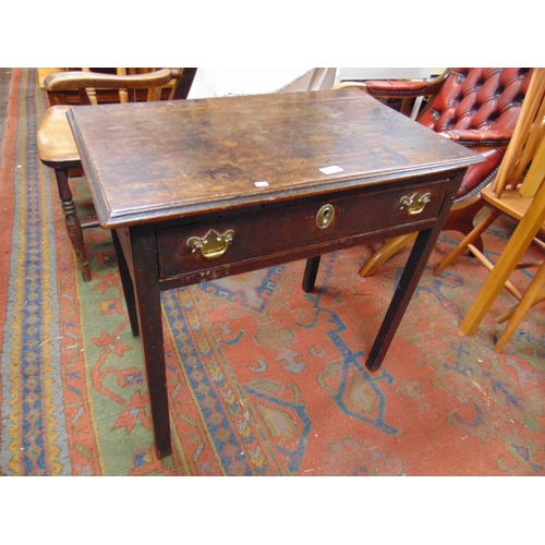 183 - Antique oak side table, rectangular top, single long drawer with brass escutcheons and handles, set ... 