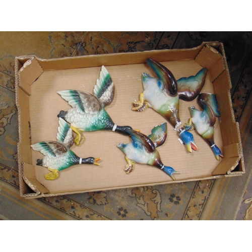 196 - Five painted chalk flying duck figures. (af).