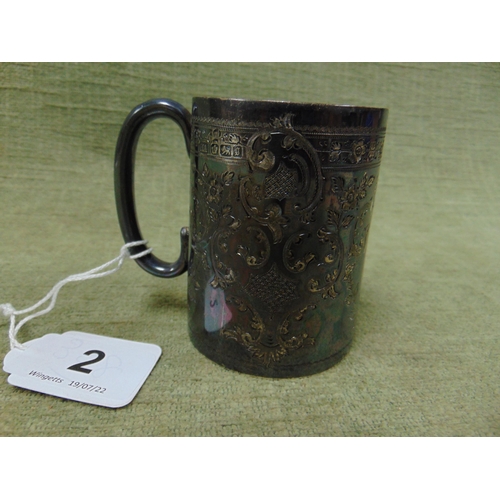 2 - Victorian silver christening mug with engraved decoration and vacant cartouche, Sheffield 1899, 3.4o... 