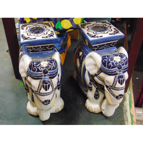 23 - Pair of reproduction ceramic elephant conservatory seats.