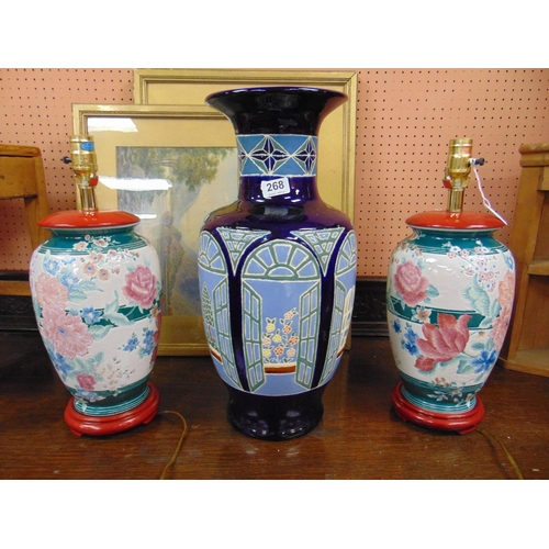 268 - Pair of Oriental table lamps, and a vase. (3).