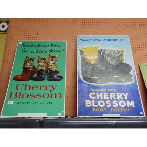 291 - Three reproduction Cherry Blossom shoe polish signs, each 29 x 18