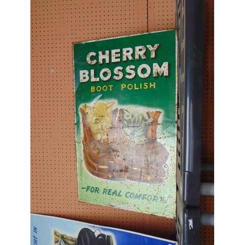 291 - Three reproduction Cherry Blossom shoe polish signs, each 29 x 18