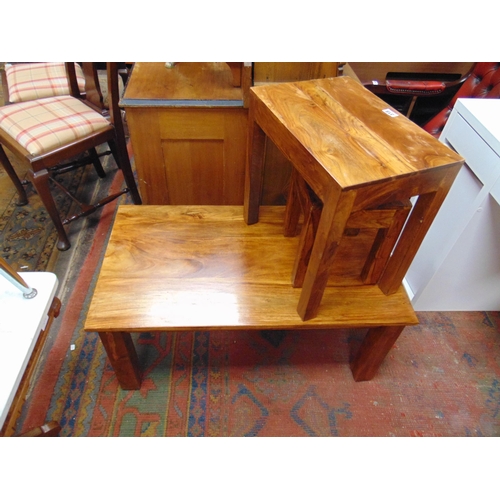 318 - Jali type coffee table, together with a similar nest of two tables.