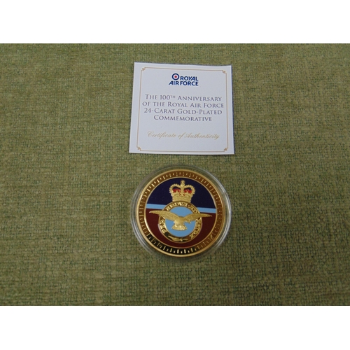 33 - Large 24ct gold plated Royal Air Force coin with certificate.