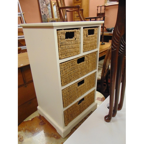 330 - Contemporary chest of two short and three long wicker drawers. 31 x 17 x 15