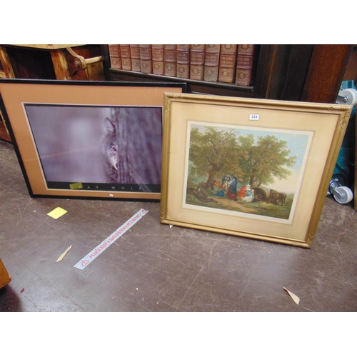 333 - Framed and glazed colour print, Country scene and one other print, (2).