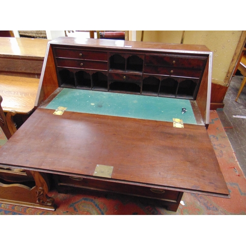 337 - Antique mahogany bureau, fall front revealing a fitted interior, two short and three long drawers wi... 