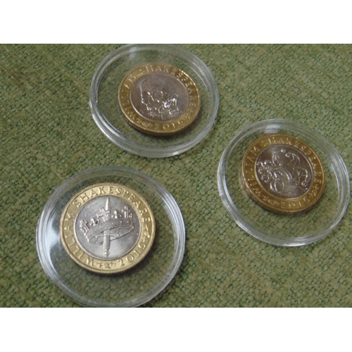 34 - Set of three uncirculated Shakespeare £2 coins.