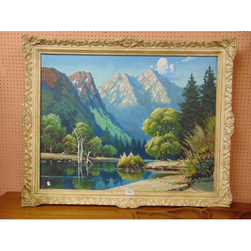 345 - Waraishi, framed oil on canvas, Mountainscape, signed lower left. 27 .5 x 35.5