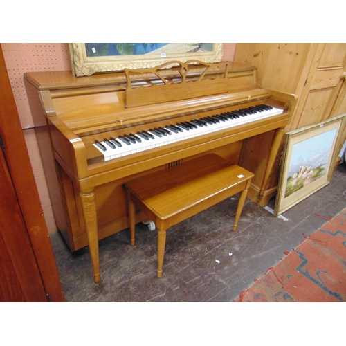 346 - Wurlitzer cherry walnut cased spinet piano, with stool.