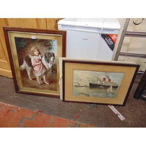 349 - R Joseph Kelsall water colour, Queen Elizabeth at sea, Framed and glazed colour print ''Her Protecto... 