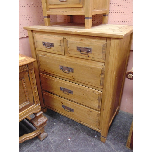 359 - Modern pine bedroom chest of two short and three long drawers with metal handles, together with a ma... 