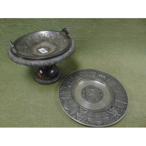 59 - Plated Tazza and a German pewter plate.