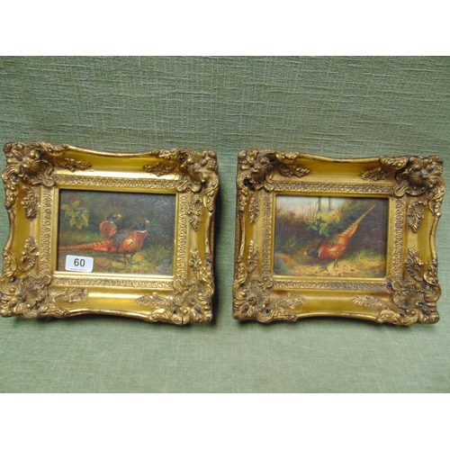 60 - Pair of reproduction ornate gilt framed pictures, Pheasants.