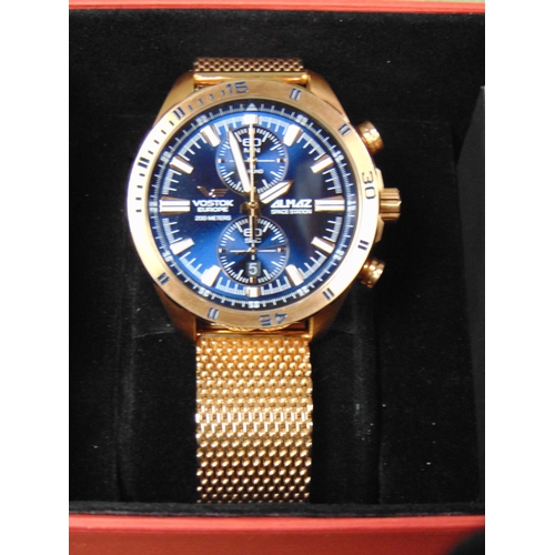 85 - Vostok Europe Space Station rose gold coloured wristwatch, boxed.