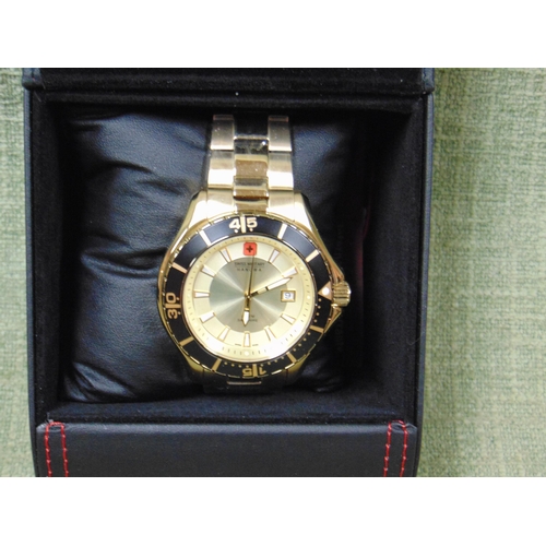 87 - Swiss Military Hanowa gold colour gets wristwatch, boxed.