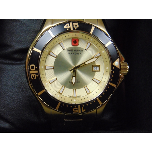 87 - Swiss Military Hanowa gold colour gets wristwatch, boxed.