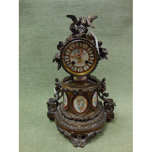 1 - Fine quality 19th century gilt bronze mantle clock, the case set with hand painted porcelain panels ... 