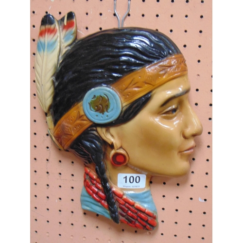 100 - Vintage chalk wall mask, Red Indian Squaw.