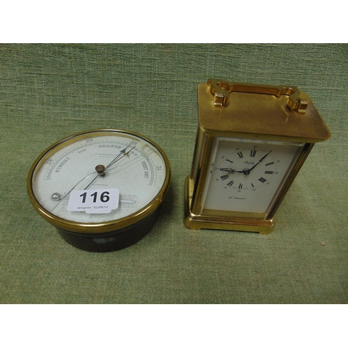 116 - Brass cased aneroid barometer with thermometer, M. Aronsberg & Co., Liverpool, and a H. Samuel quart... 