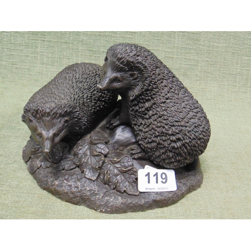 119 - Heredities bronze resin group of two hedgehogs, by Tom Mackie.