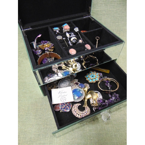 133 - Mirrored jewellery box and contents.