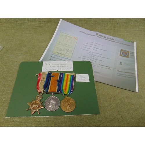 159 - World War One medal trio with 1914 - 15 Star, to 60214 Dvr. William Lewis. Royal Engineers.