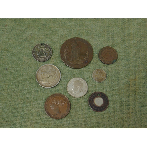 19 - 1858 Jersey 1/13th Penny, VF, Irish silver Florin, German medallion, and various British silver coin... 