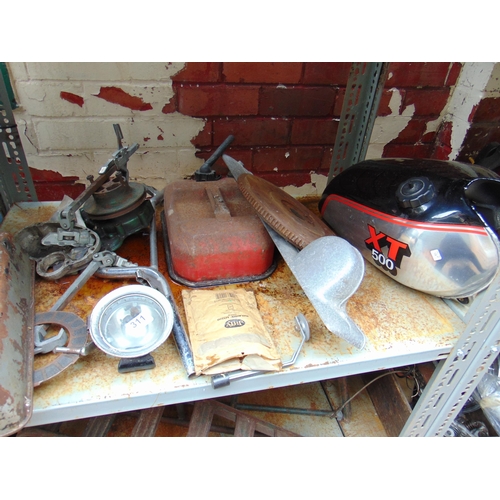 311 - Quantity of Auto jumble, to include lamp, fly wheel, motorcycle petrol tank, etc.