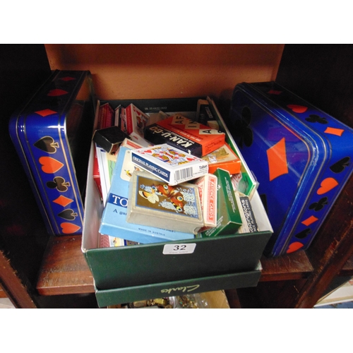 32 - Quantity of playing cards, two bridge sets etc.