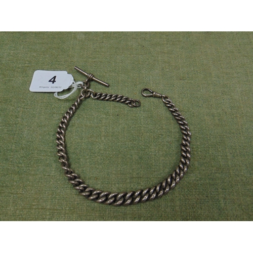 4 - Heavy silver graduated link Albert chain with t - bar, 14