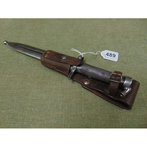 489 - Swedish Mauser 1896 Bayonet with leather frog holder.