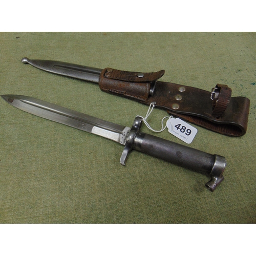 489 - Swedish Mauser 1896 Bayonet with leather frog holder.