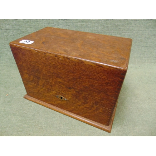 52 - Edwardian oak writing box with lift up lid, 13.25