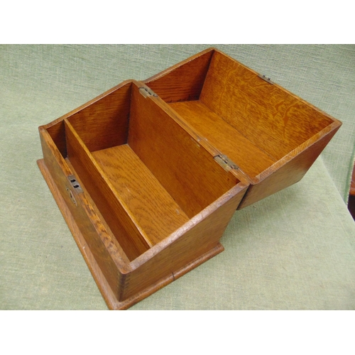 52 - Edwardian oak writing box with lift up lid, 13.25