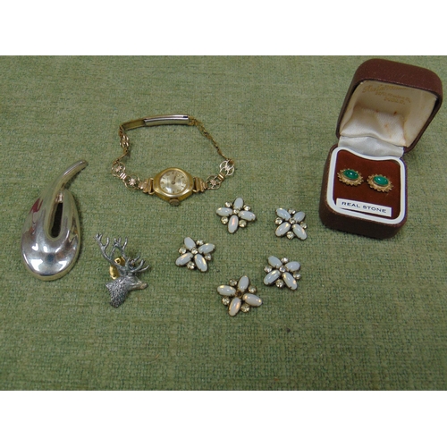 57 - Silver brooch, pair of stone set earrings etc.