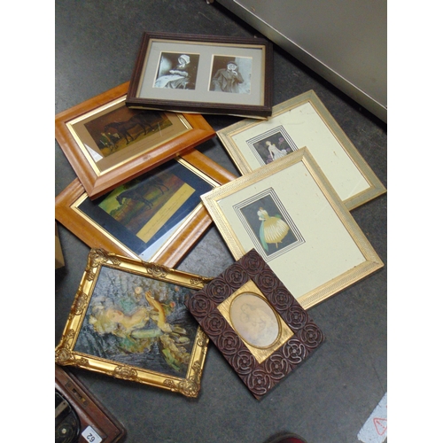 59 - Pair of Victorian maple framed equestrian prints, etc.