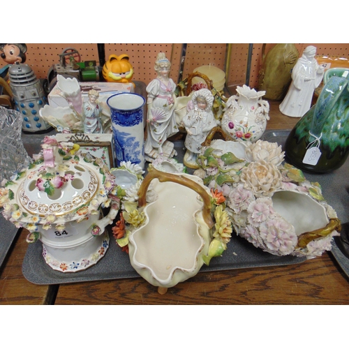 84 - Various floral encrusted bowls, figurines etc.